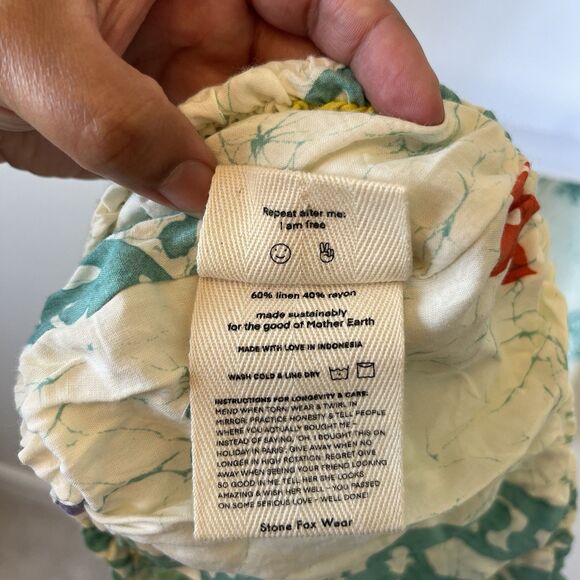 Stone Fox Wear Two Piece Linen Blend Set Smocked Bandeau Top & Pants Boho Small - Picture 7 of 9